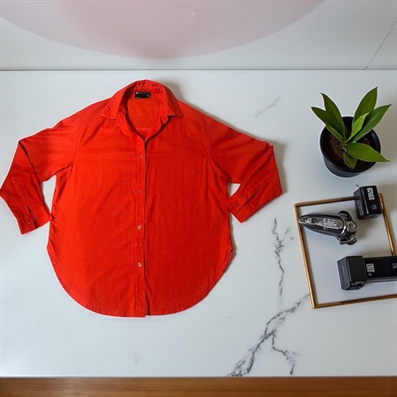 ASOS DESIGN Womens Orange Linen Blend Button Down Long Sleeve Shirt Top Size 2 - Picture 3 of 7